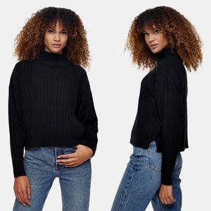 Topshop Rib Knit Mock Turtleneck Wool Blend Sweater Black XS NWT